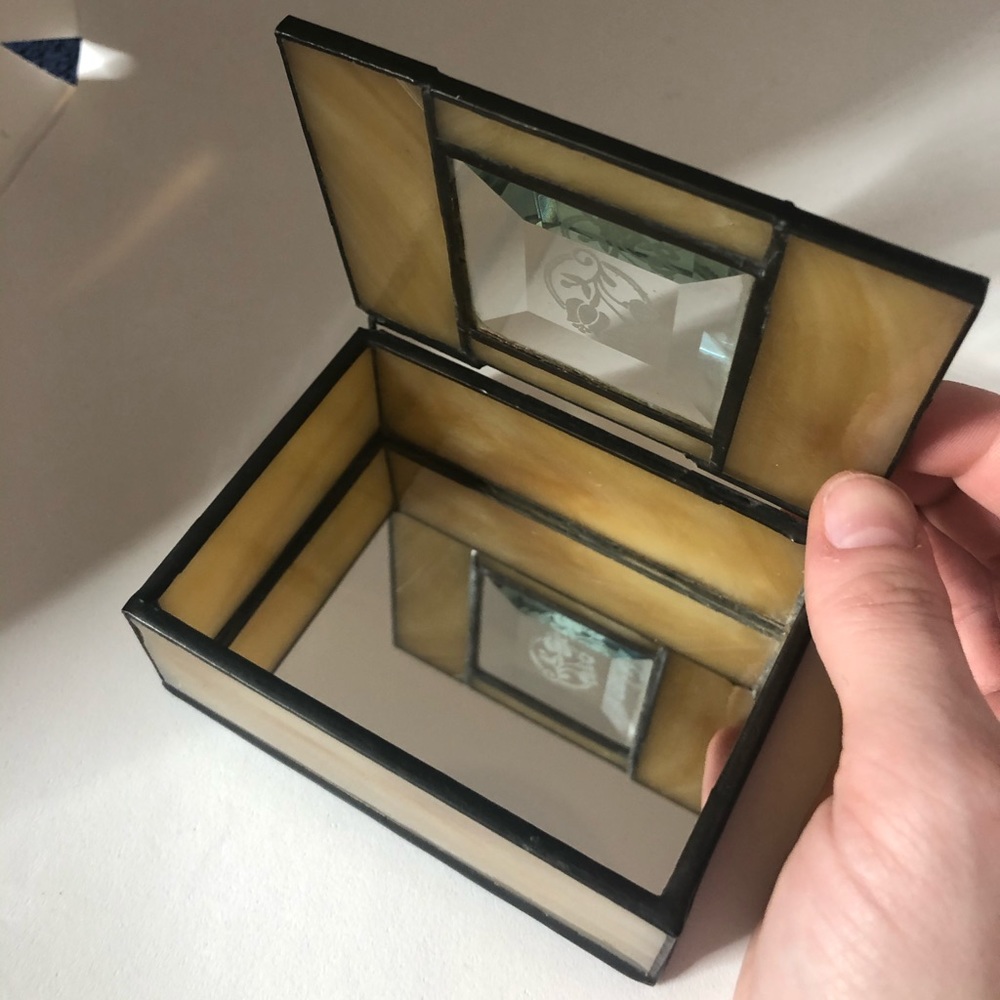 Vintage Etched Stained Glass Box With Mirror